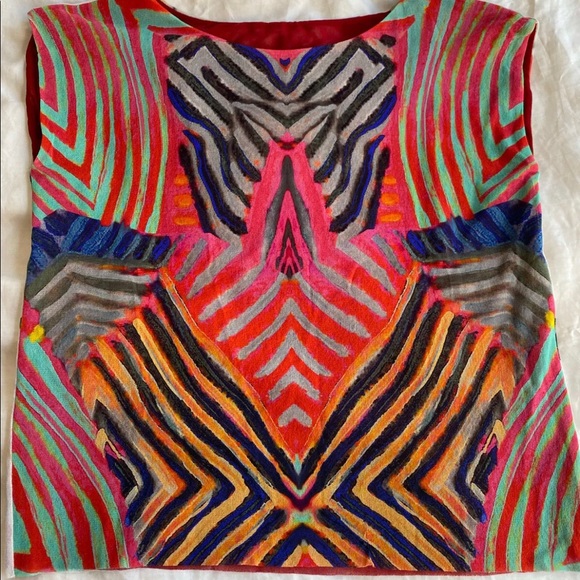 Fuzzi Italian Mesh Tank Top Zebra Stripe Floral size small - Picture 5 of 7